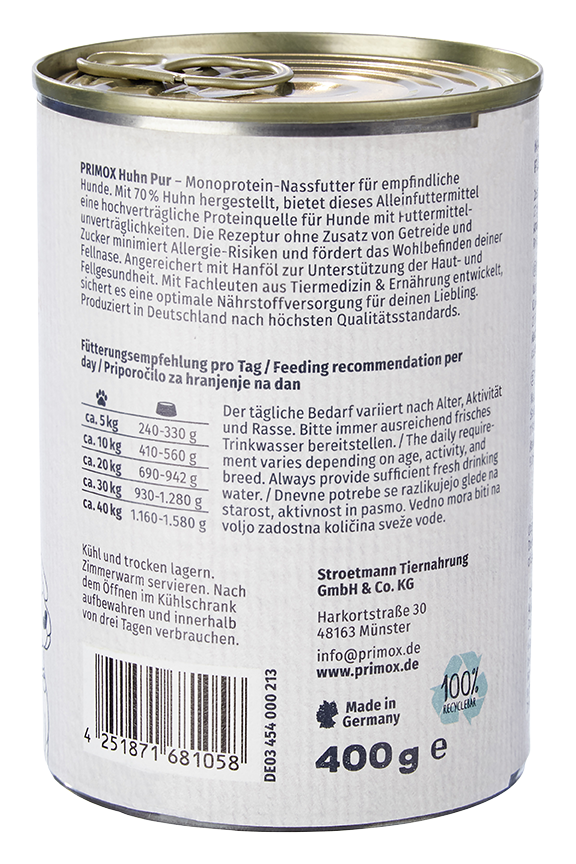 Primox - Hunde Nassfutter Huhn PUR 6 x 400G - 6 x 400 g - 4