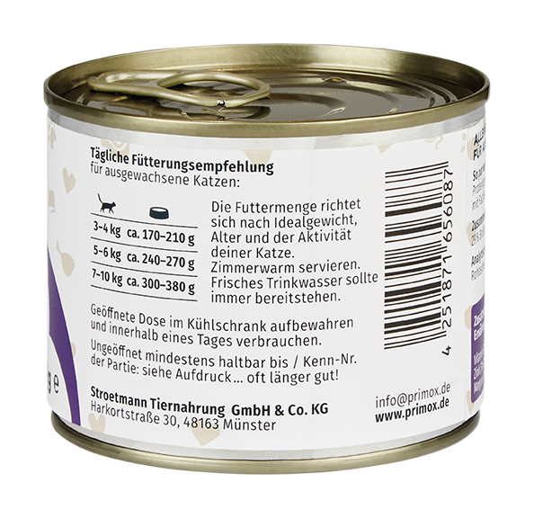 Primox - Katzenfutter Ente Pur 6x200g - 6 x 200 g - 5
