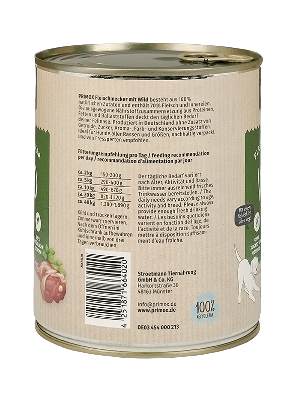 Primox - Hunde Nassfutter mit Wild 6 x 800g - 6 x 800 g - 7