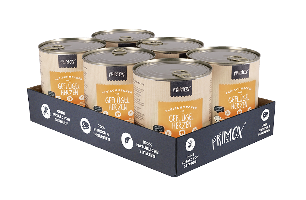 Primox - Hunde Nassfutter mit Geflügelherzen 6 x 800g - 6 x 800 g - 2