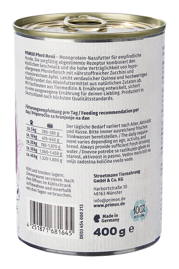 Primox - Hunde Nassfutter MENÜ mit Pferd 6 x 400G - 6 x 400 g - 3