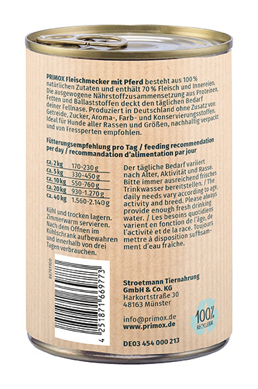 Primox - Hunde Nassfutter mit Pferd 6 x 400g - 6 x 400 g - 3