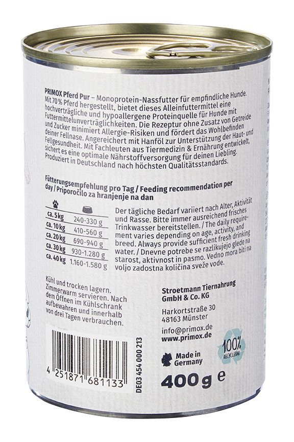 Primox - Hunde Nassfutter Pferd PUR 6 x 400G - 6 x 400 g - 2