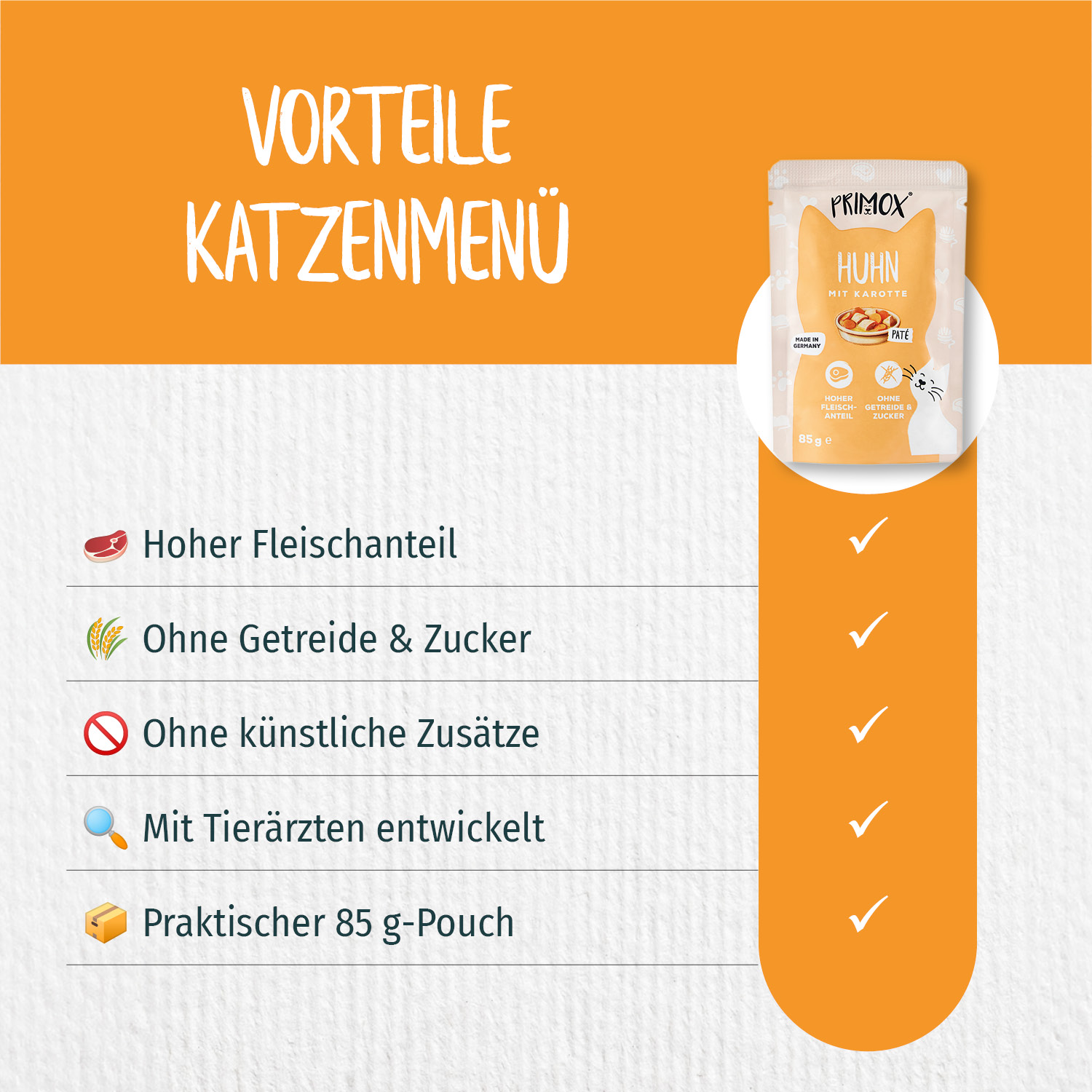 Primox - Katzennassfutter Huhn 85g Pouch - 12 x 85 g - 6