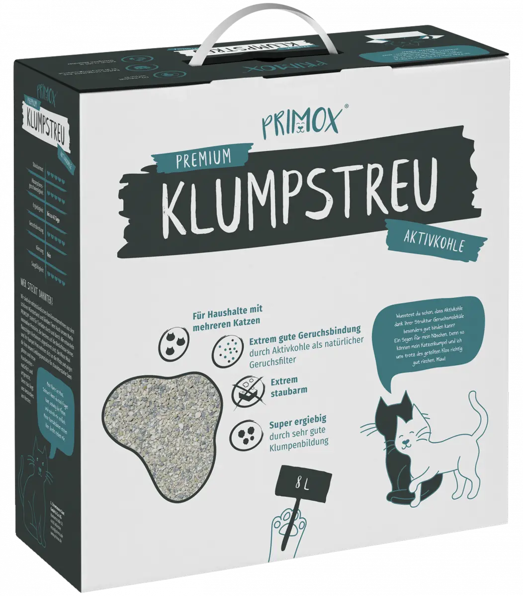 Primox - Premium Katzenstreu Aktivkohle 3 x 8L - 3 x 8 Liter - 2
