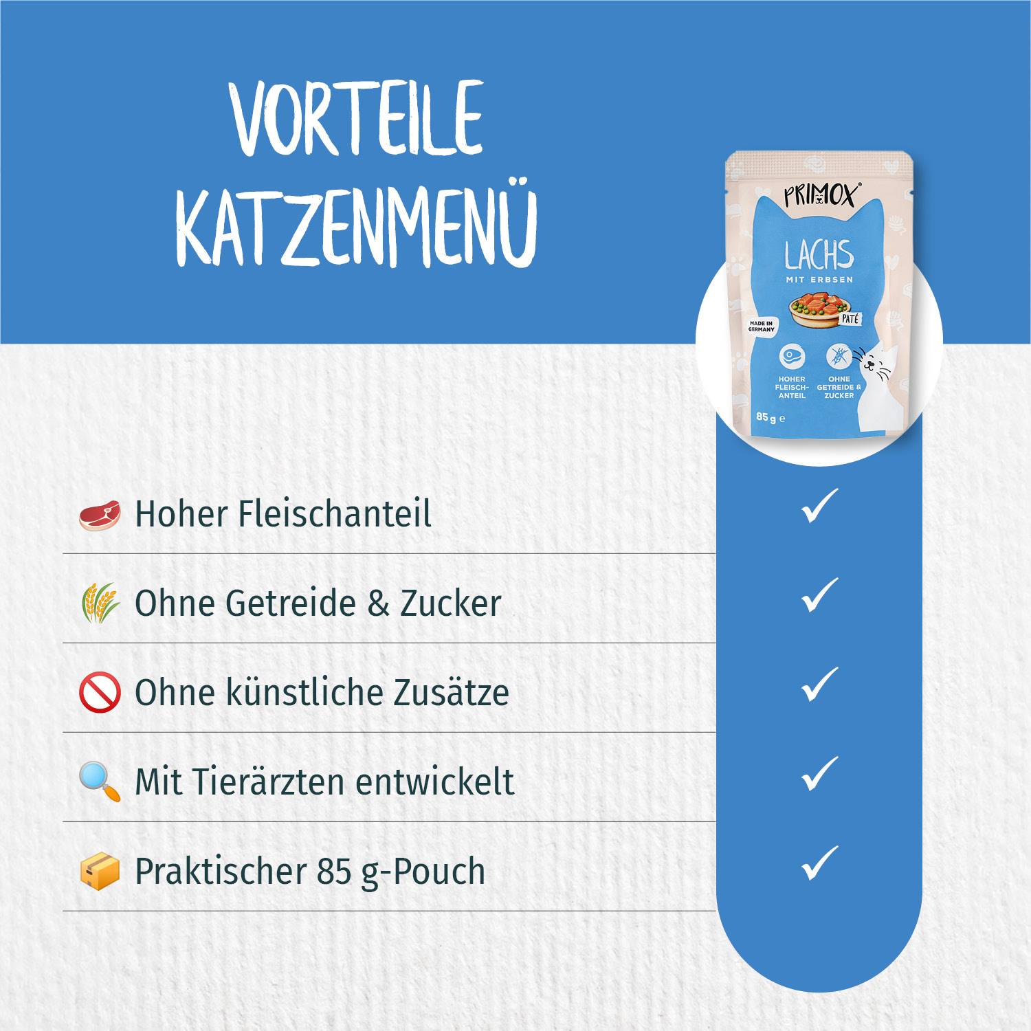 Primox - Katzennassfutter Lachs 85g Pouch - 12 x 85 g - 7