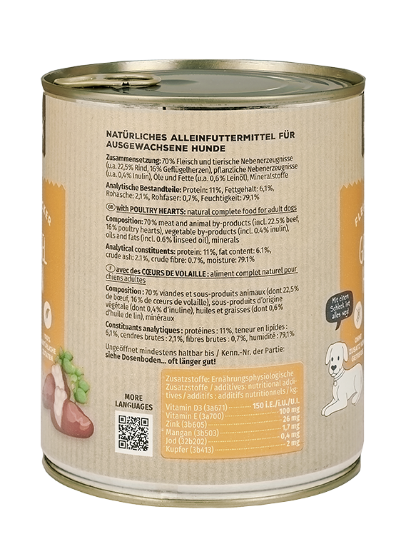 Primox - Hunde Nassfutter mit Geflügelherzen 6 x 800g - 6 x 800 g - 6