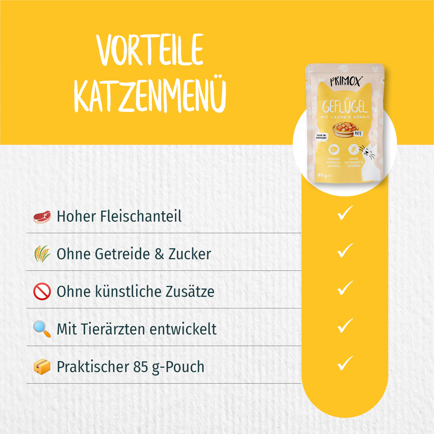 Primox - Katzennassfutter Geflügel 85g Pouch - 12 x 85 g - 7