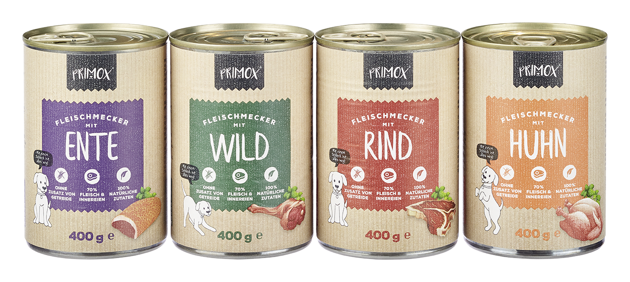 Primox - Hund Nassfutter Best-of-Fleischmecker 4 x 400g - 1 x 1.6 kg - 2
