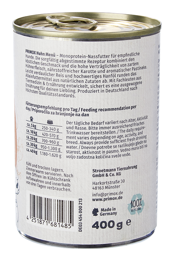 Primox - Hunde Nassfutter MENÜ mit Huhn 6 x 400G - 6 x 400 g - 4