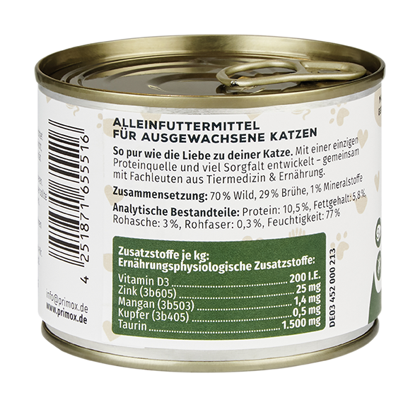 Primox - Katzenfutter Wild pur 6x200g - 6 x 200 g - 7
