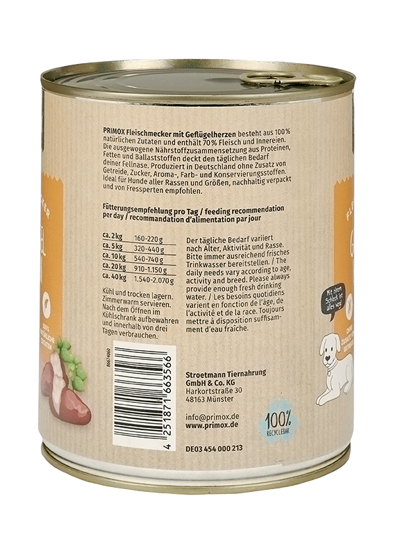 Primox - Hunde Nassfutter mit Geflügelherzen 6 x 800g - 6 x 800 g - 7