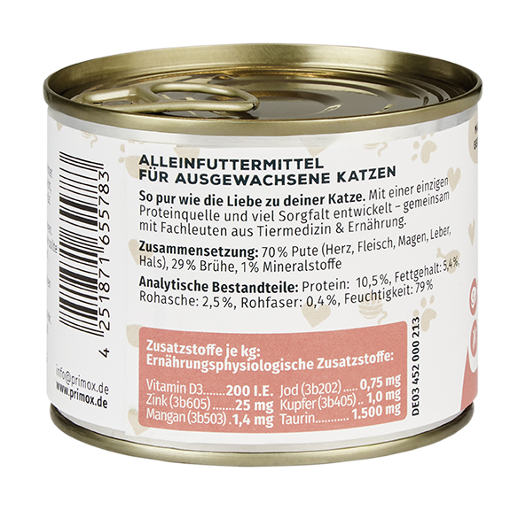 Primox - Katzenfutter Pute pur 6x200g - 6 x 200 g - 4