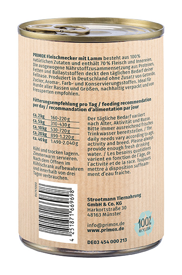 Primox - Hunde Nassfutter mit Lamm 6 x 400g - 6 x 400 g - 5