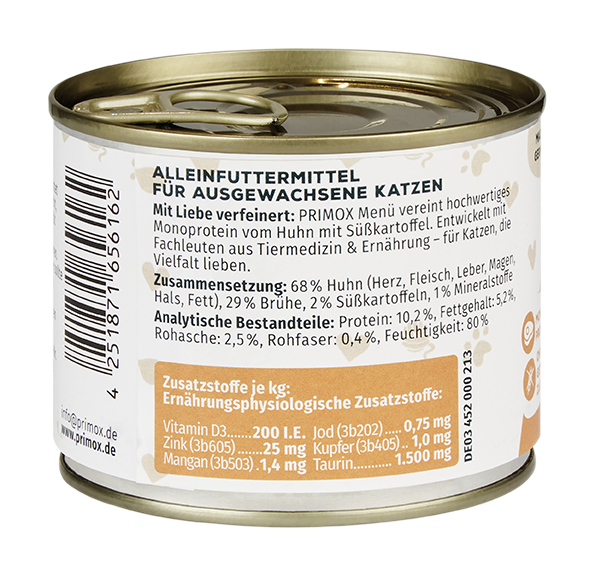 Primox - Katzenfutter Huhn mit Süßkartoffel 6x200g - 6 x 200 g - 6