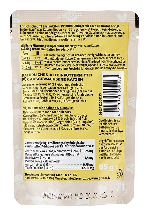 Primox - Katzennassfutter Geflügel 85g Pouch - 12 x 85 g - 6