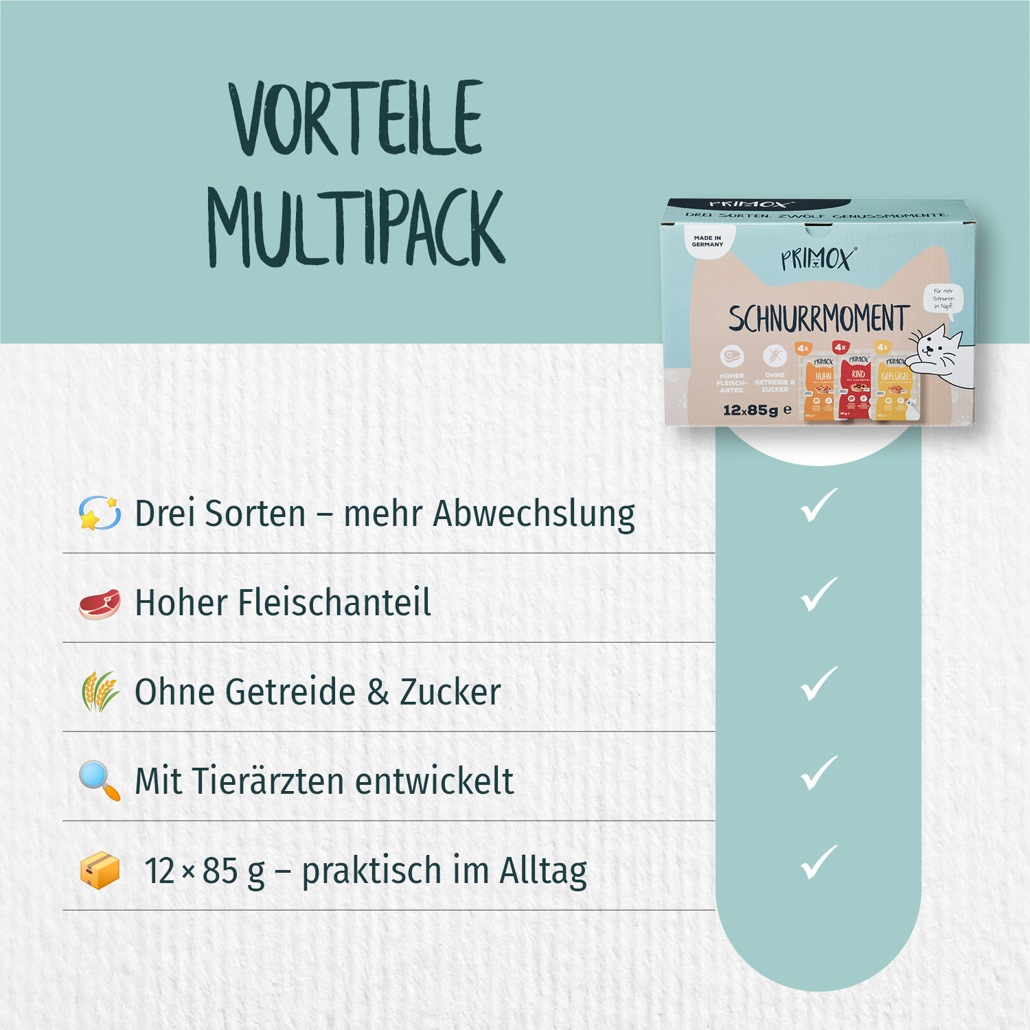 Primox - Katzennassfutter Multipack Schnurrmoment 12 Pouches - 1 x 1.02 kg - 4
