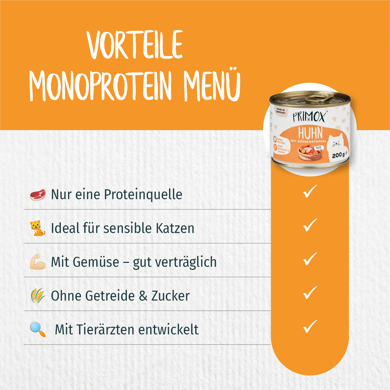 Primox - Katzenfutter Huhn mit Süßkartoffel 6x200g - 6 x 200 g - 4