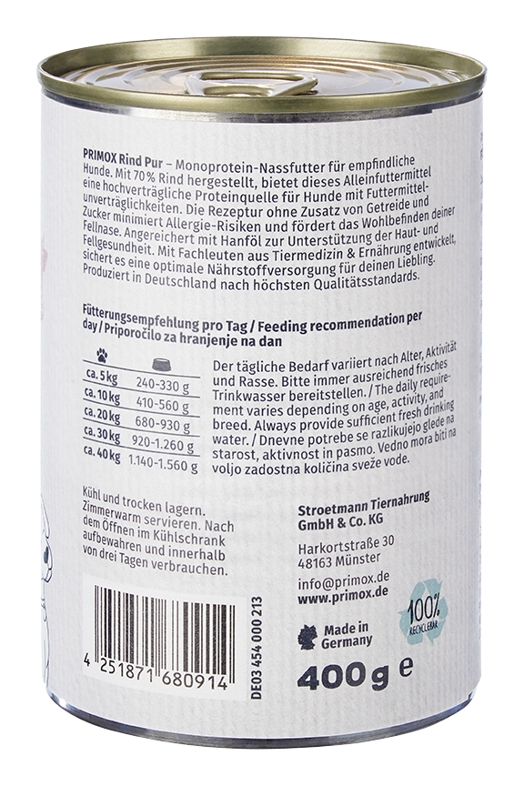 Primox - Hunde Nassfutter Rind PUR 6 x 400G - 6 x 400 g - 4