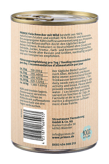 Primox - Hunde Nassfutter mit Wild 6 x 400g - 6 x 400 g - 2