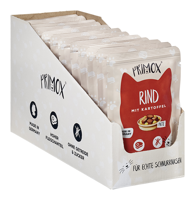 Primox - Katzennassfutter Rind 85g Pouch - 12 x 85 g - 6