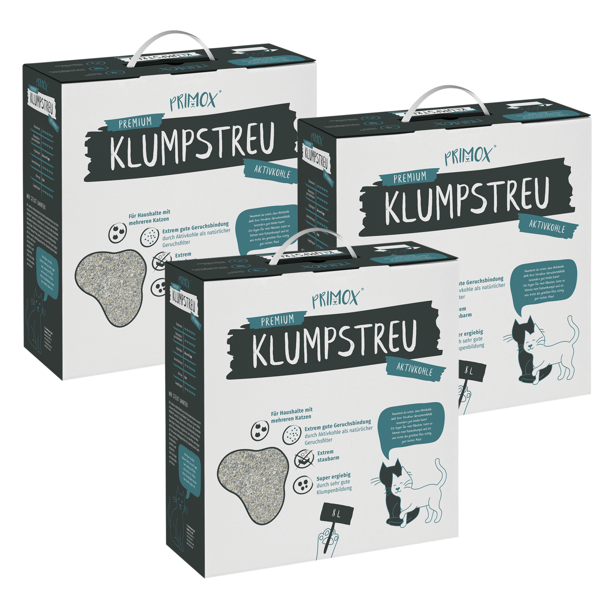 Premium Katzenstreu Aktivkohle 3 x 8L
