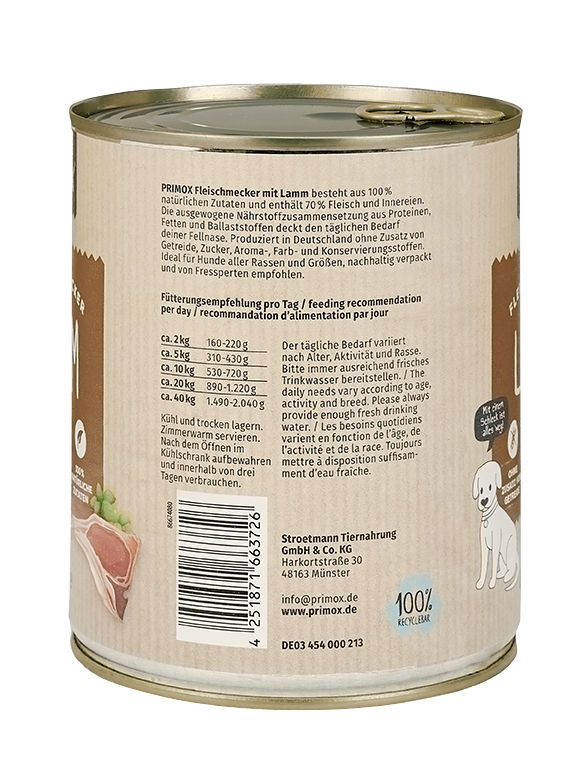 Primox - Hunde Nassfutter mit Lamm 6 x 800g - 6 x 800 g - 3