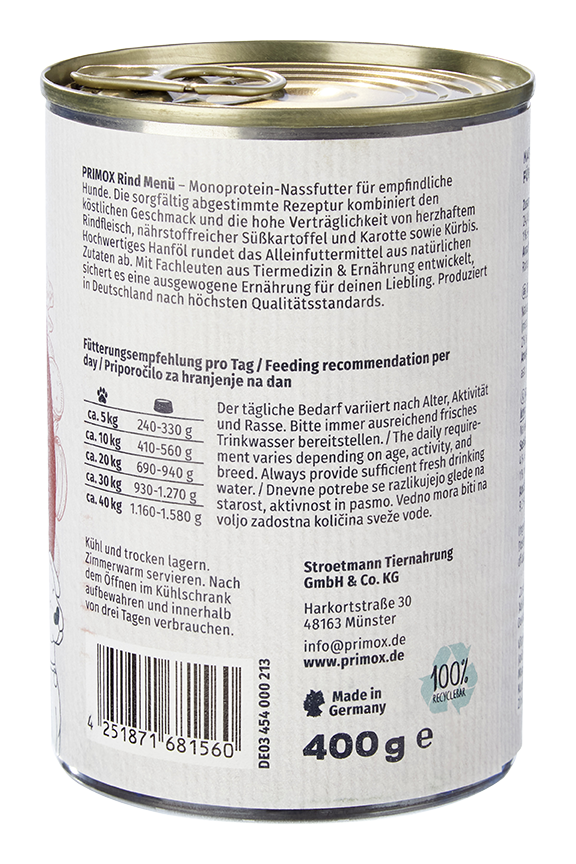 Primox - Hunde Nassfutter MENÜ mit Rind 6 x 400G - 6 x 400 g - 5