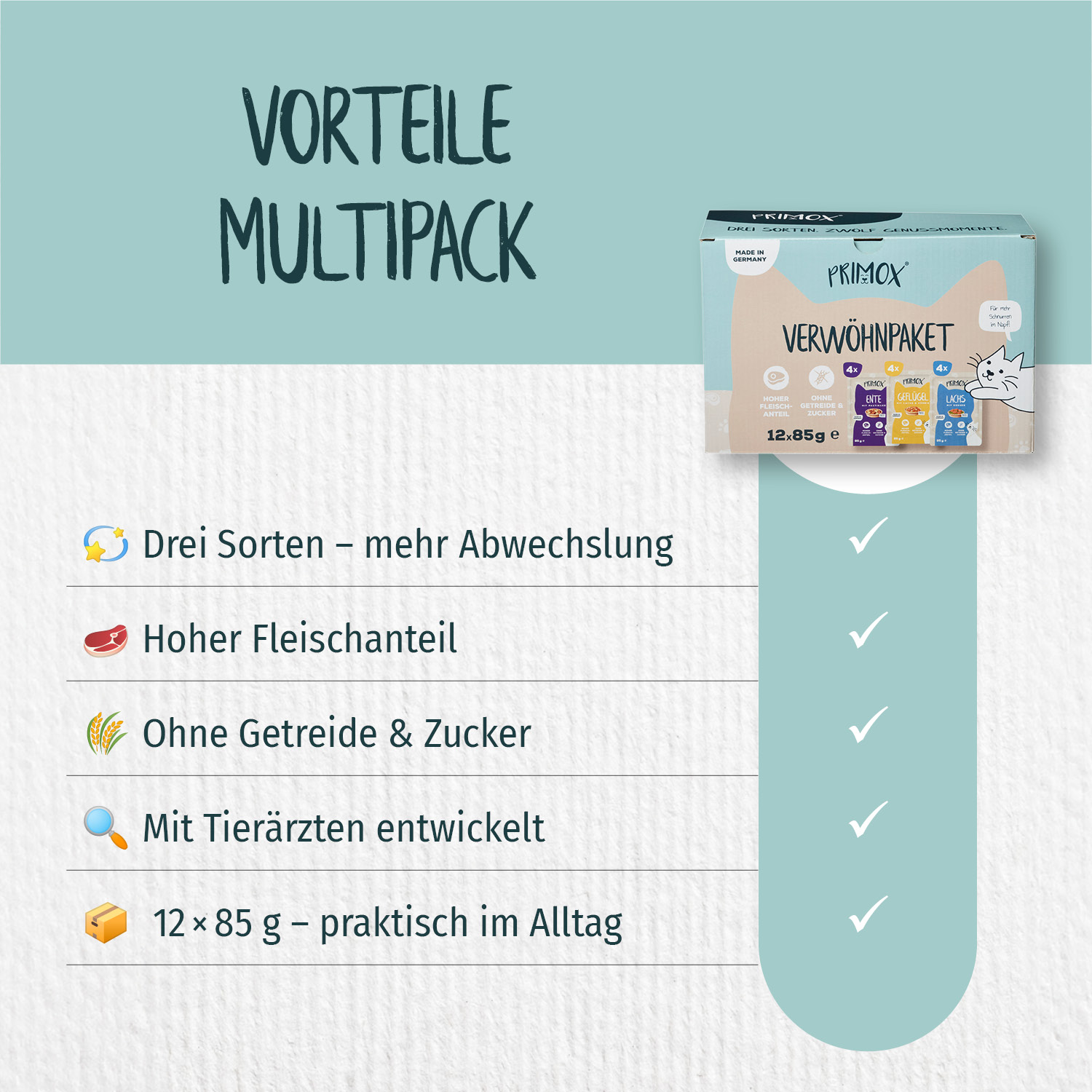 Primox - Katzennassfutter Multipack Verwöhnpaket 12 Poches - 1 x 1.02 kg - 3