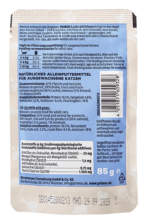 Primox - Katzennassfutter Lachs 85g Pouch - 12 x 85 g - 3